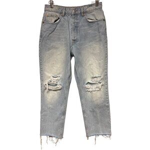 Zara High Rise Distressed Raw Hem Denim Cropped Blue Jeans Women's Size 8